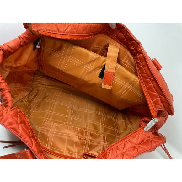 Ellen Tracy‎ Orange Quilted Weekender Bag Tote Travel Duffle Pockets Large FLAW - Picture 7 of 11